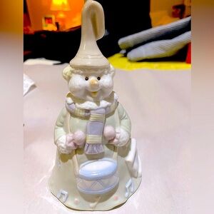 This porcelain Christmas Snowman Bell in beautiful soft pastel colors.EC🎄Vintage